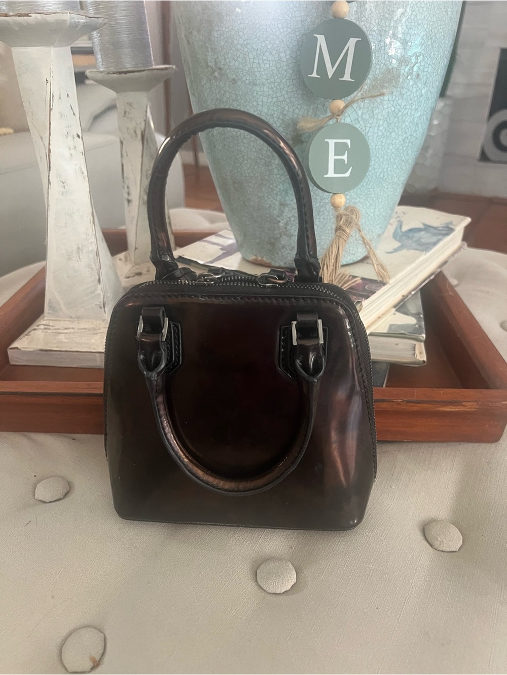 Alice + Olivia Dark Brown Patent Mini Satchel - Picture 4 of 5
